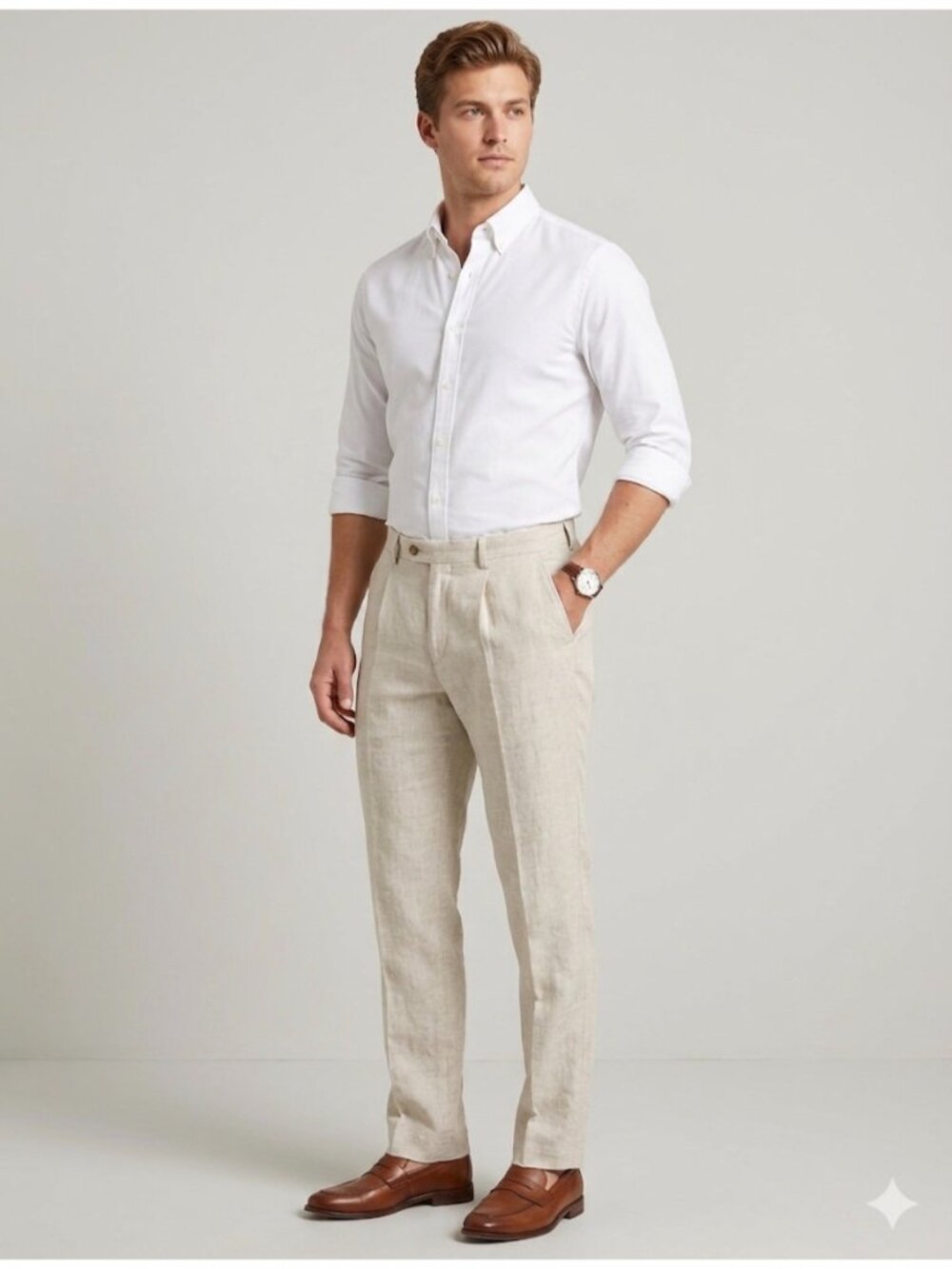 Old Navy Mens100% Linen Beige Pants Size 36x34 Lightweight Casual Wear - Picture 1 of 9